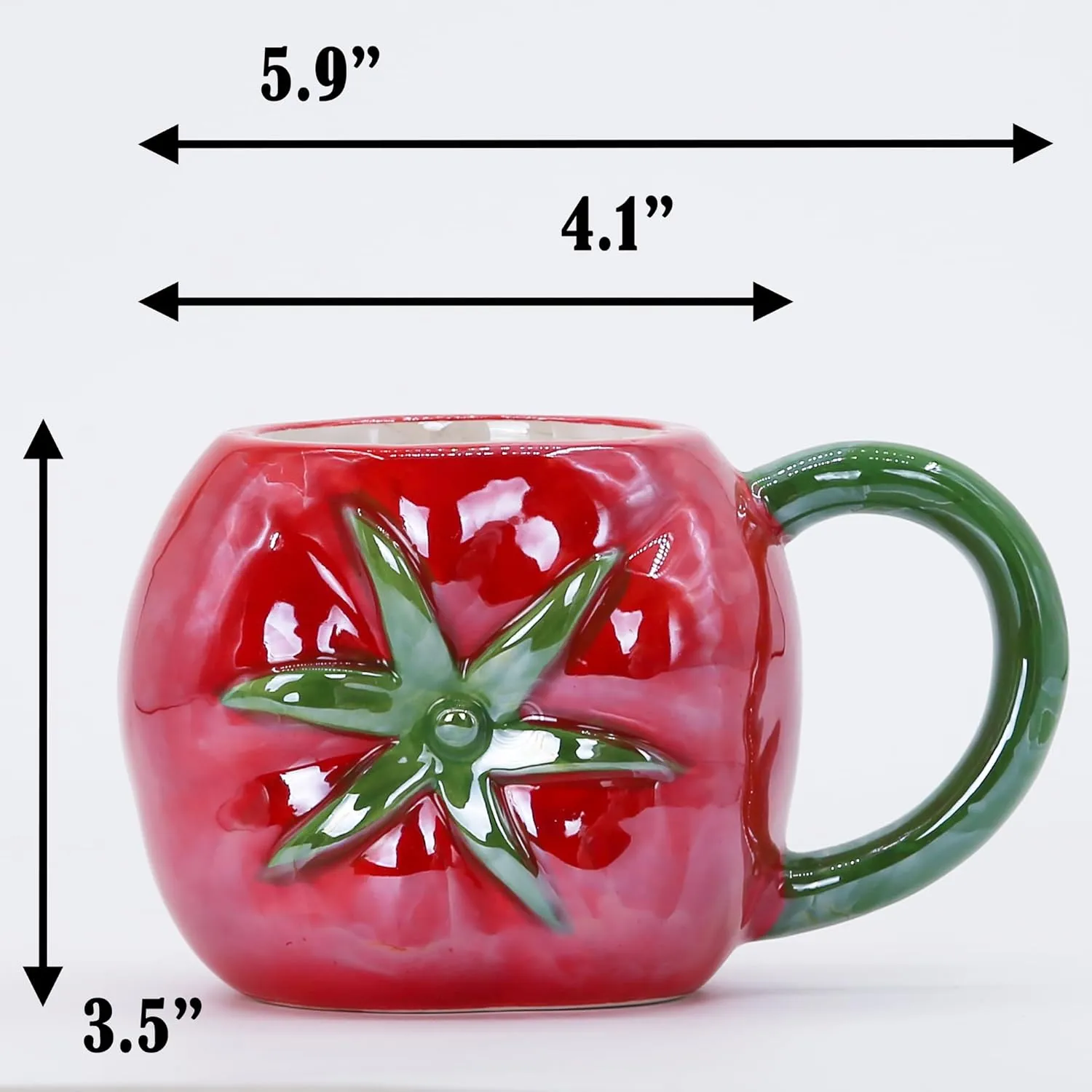 Ceramic Mug for Home & Office, Creative Porcelain 3D Vegetable Cup with Handle for Coffee, Tea, Juice, Milk & Water, 16.5oz. Tomato Shape Mug Gift, 3.5" H