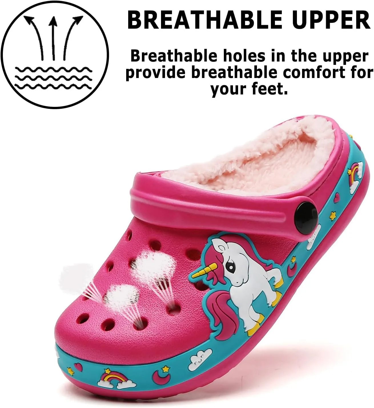 CERYTHRINA Kids Fur Lined Garden Clogs: Cartoon Sandals - Fleece Winter Warm House Slippers for Boys Girls Toddler