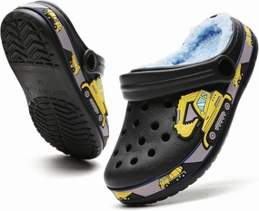 CERYTHRINA Kids Fur Lined Garden Clogs: Cartoon Sandals - Fleece Winter Warm House Slippers for Boys Girls Toddler
