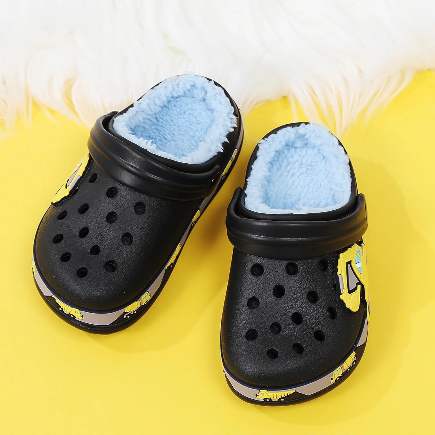 CERYTHRINA Kids Fur Lined Garden Clogs: Cartoon Sandals - Fleece Winter Warm House Slippers for Boys Girls Toddler
