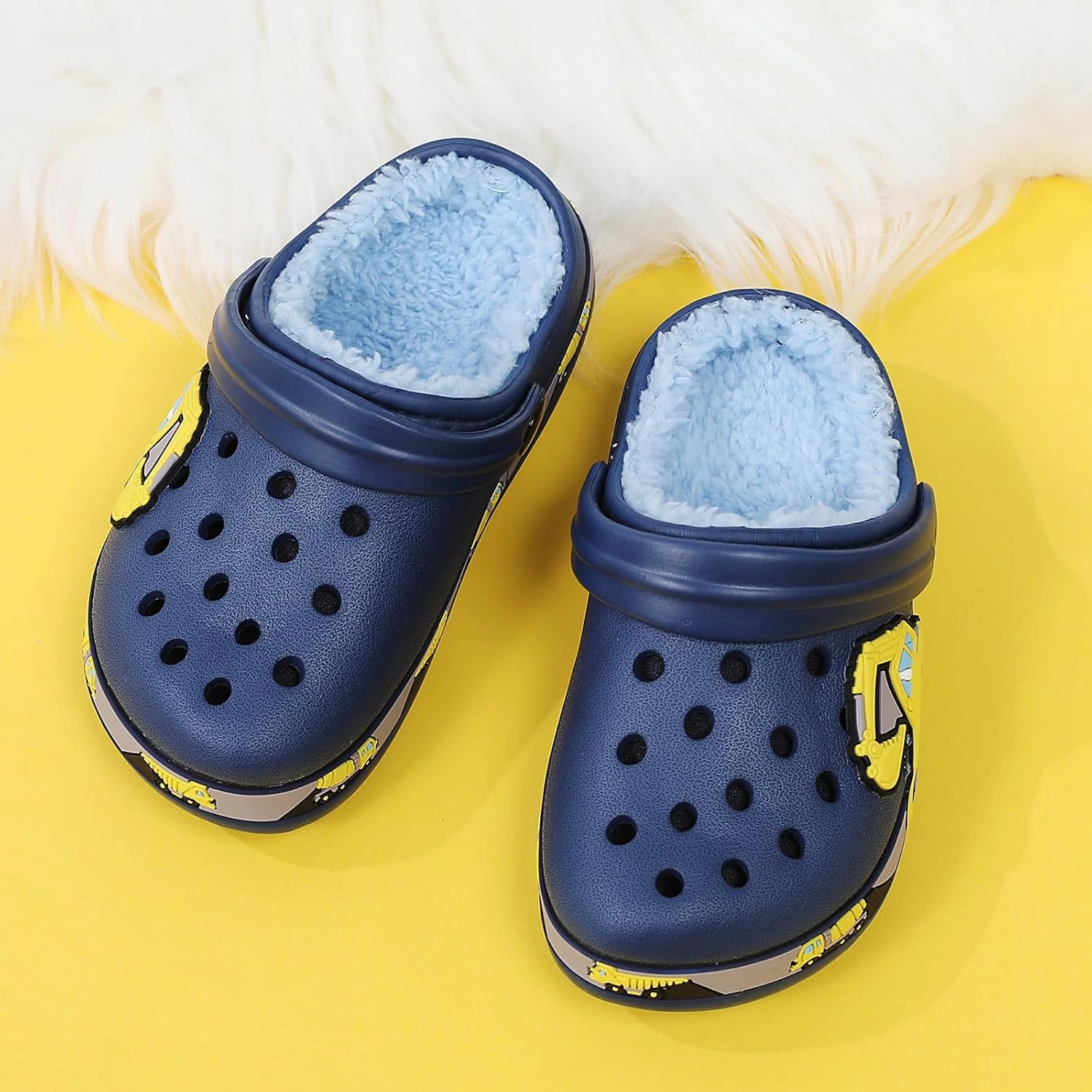 CERYTHRINA Kids Fur Lined Garden Clogs: Cartoon Sandals - Fleece Winter Warm House Slippers for Boys Girls Toddler