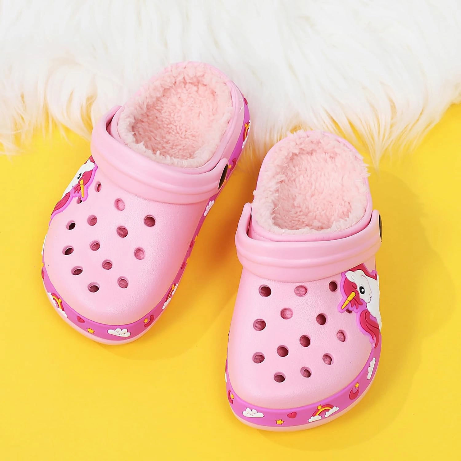 CERYTHRINA Kids Fur Lined Garden Clogs: Cartoon Sandals - Fleece Winter Warm House Slippers for Boys Girls Toddler