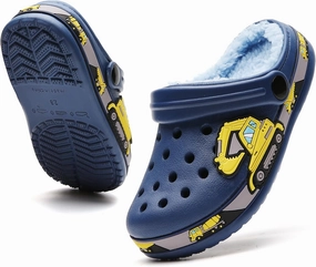 CERYTHRINA Kids Fur Lined Garden Clogs: Cartoon Sandals - Fleece Winter Warm House Slippers for Boys Girls Toddler