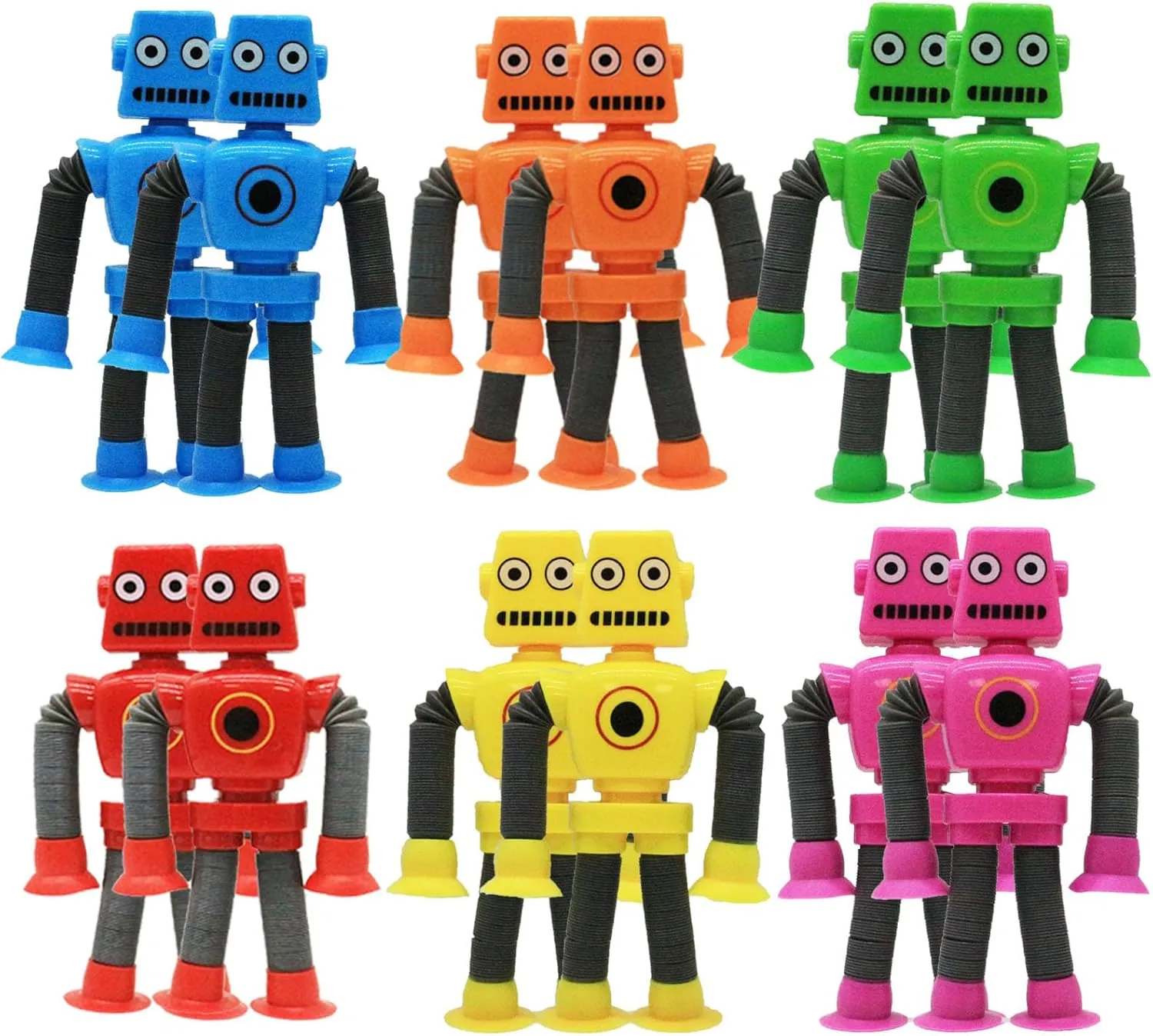 Changing Shape Robot Toy, Suction Cup Toys,Autism Sensory TelescopicPop Tubes Fidget Toys,Parties Birthdays, Easter, Valentine's Day TravelParty Game. (Multicolor 12pcs)