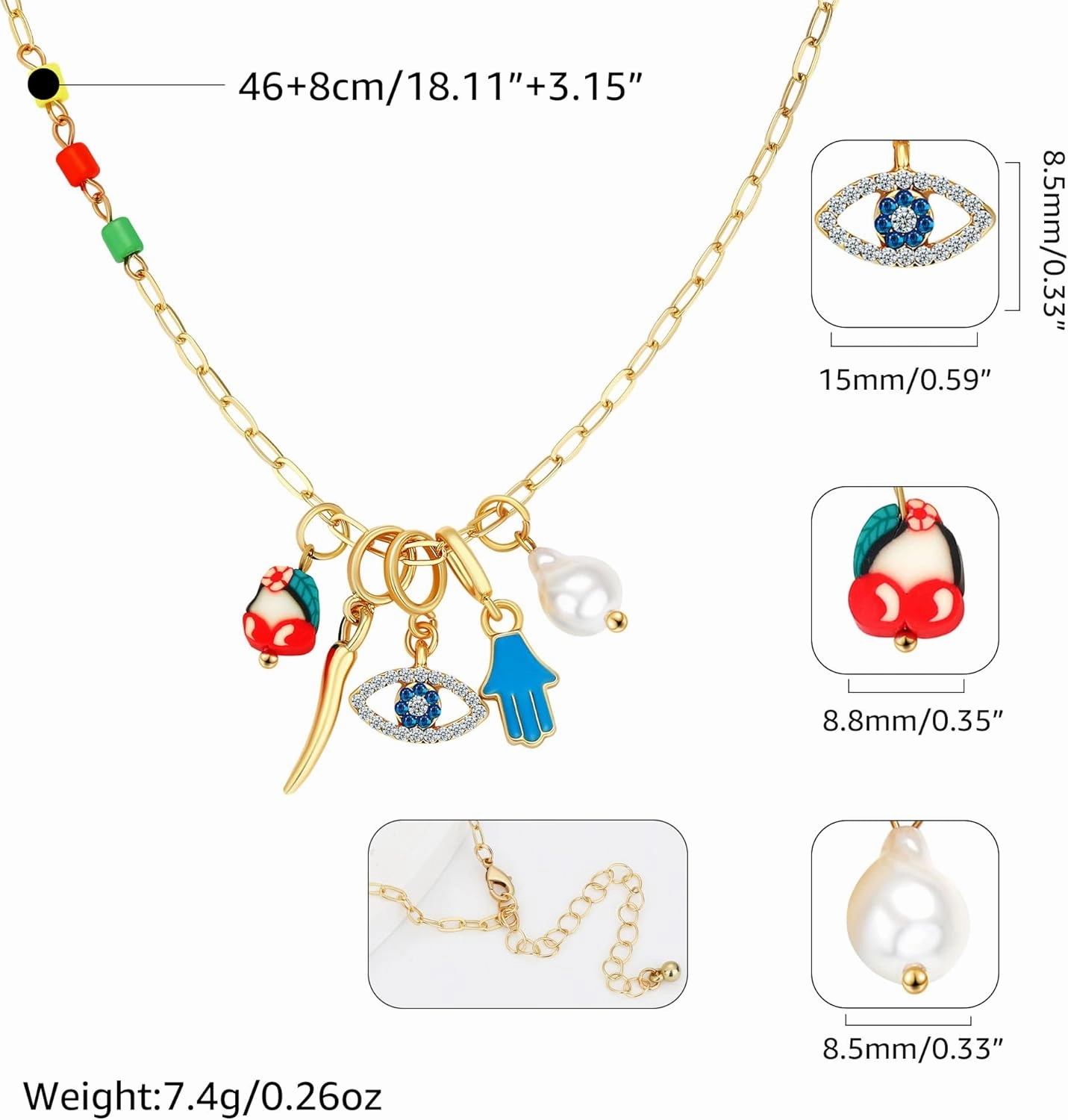 Charm Necklace for Women Gold Evil Eye Sun Moon Flower Coin Pendant Necklace Dainty Paperclip Chain Vintage Luck Amulet Choker Necklaces Celestial Jewelry Gift