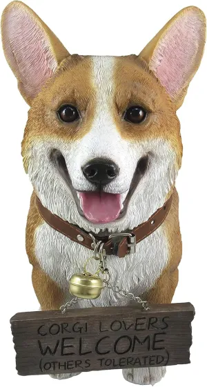 Charming 11.5 Inch Realistic Welsh Corgi Dog Statue with Reversible Sign Perfect for Indoor and Outdoor Pet Decor - Ideal for Home, Garden, Porch, and Patio Accent