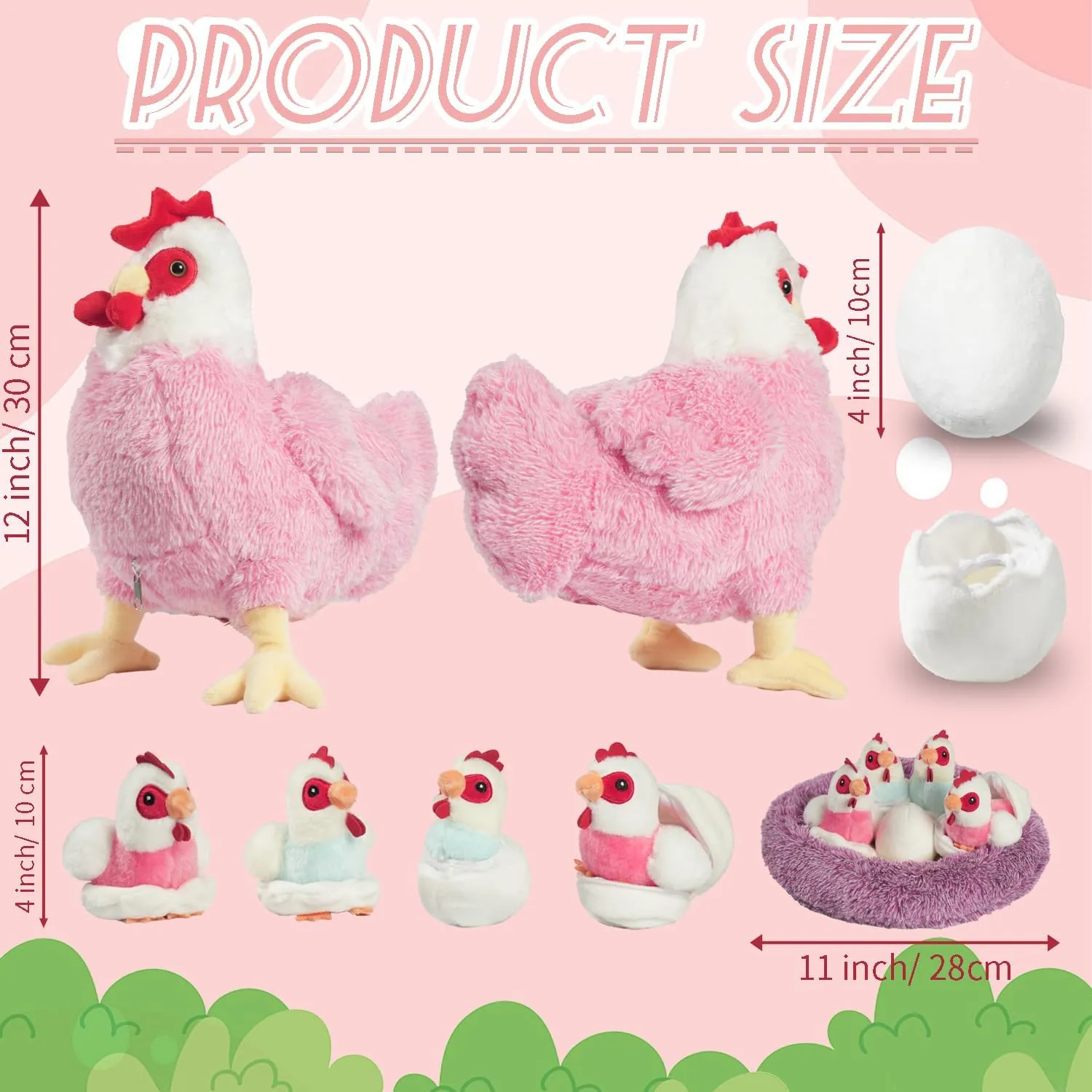 Chicken Stuffed Animal Plush Toy, 9 in 1 Egg Laying Hen with Zippered Belly for Kids, Mommy Hen with Baby Chicks and Coop for Boys Girls Birthday Christmas Back to School Gift
