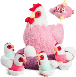 Chicken Stuffed Animal Plush Toy, 9 in 1 Egg Laying Hen with Zippered Belly for Kids, Mommy Hen with Baby Chicks and Coop for Boys Girls Birthday Christmas Back to School Gift