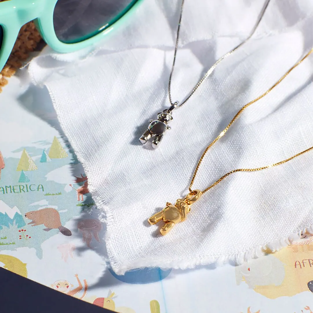 Children's Diamond Silver Teddy Bear Necklace