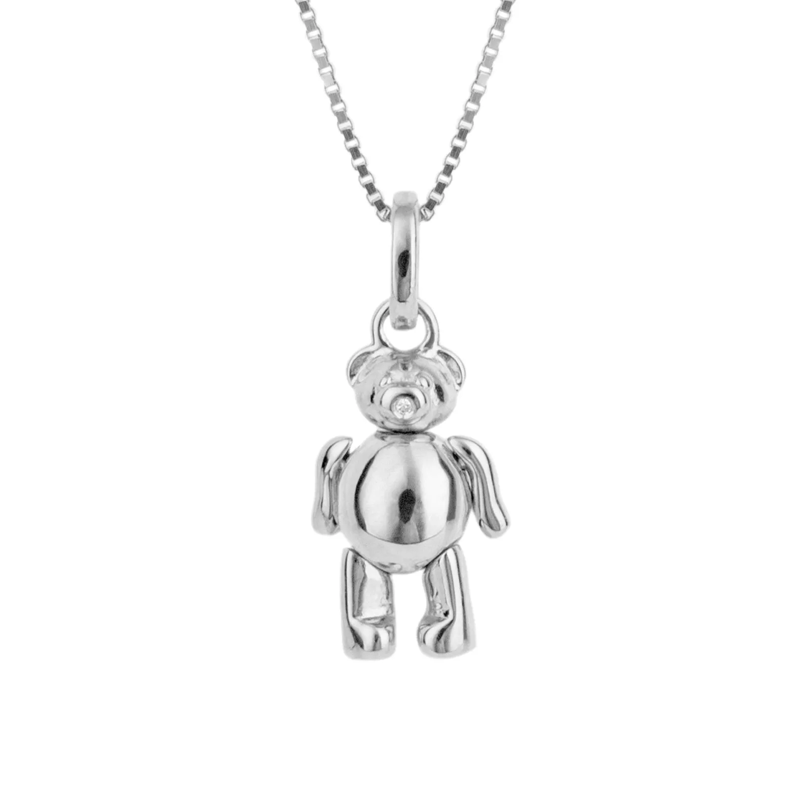 Children's Diamond Silver Teddy Bear Necklace