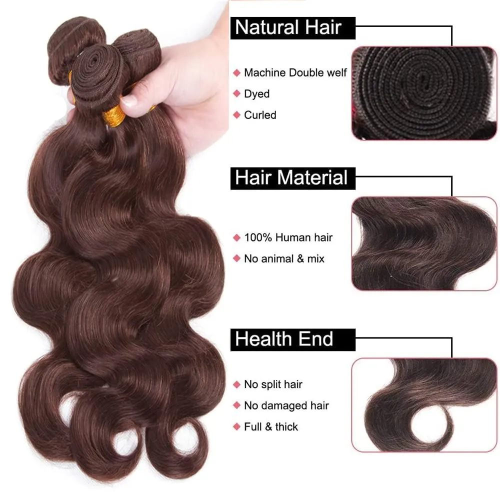 Chocolate Brown 4# Human Hair Bundles 16 18 20 Inch Body Wave Bundles Human Hair Unprocessed Brazilian Virgin Hair Quick Weave for Black Women