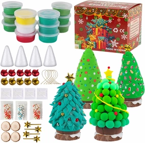Christmas Trees Crafts Sets，Air Dry Clay Kits for Kids，Modeling Clay Christmastree DIY Sets,Christmas Stocking Stuffers Perfect for Winter Children's Holiday Party Decoration Gifts