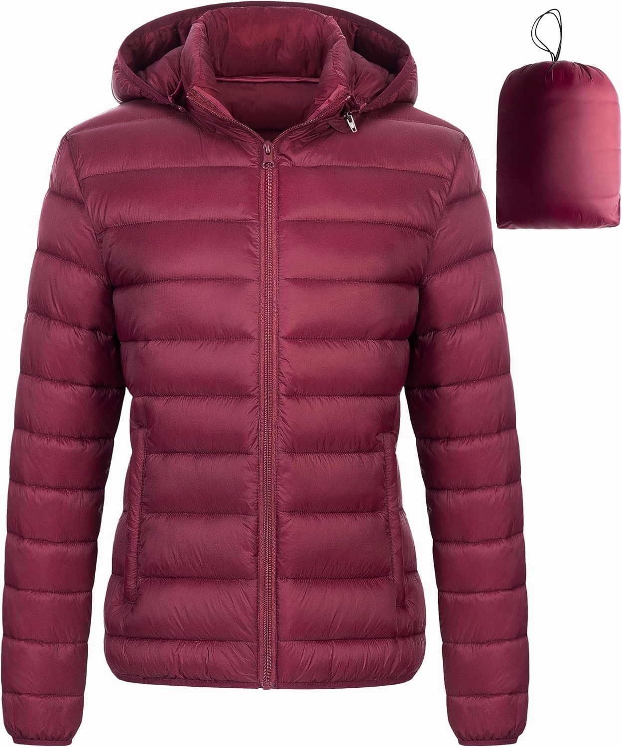 Chrisuno Women's Lightweight Short Puffer Jacket Packable Quilt Warm Winter Coat with Removable Hood