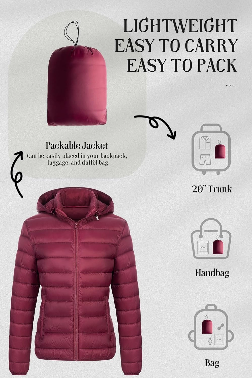 Chrisuno Women's Lightweight Short Puffer Jacket Packable Quilt Warm Winter Coat with Removable Hood