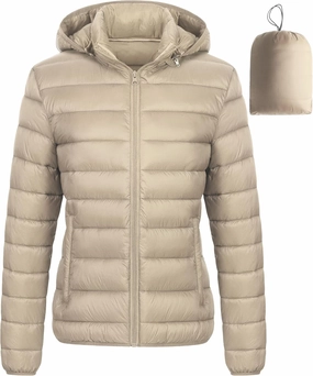Chrisuno Women's Lightweight Short Puffer Jacket Packable Quilt Warm Winter Coat with Removable Hood