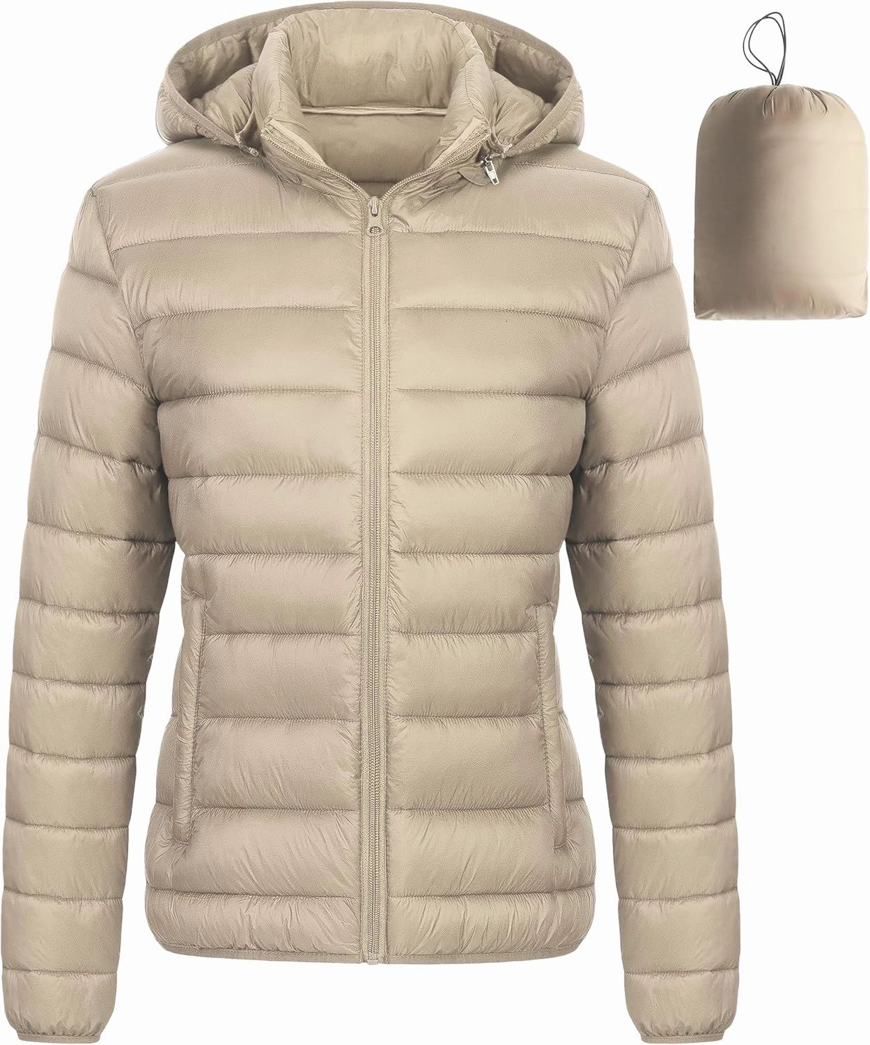 Chrisuno Women's Lightweight Short Puffer Jacket Packable Quilt Warm Winter Coat with Removable Hood
