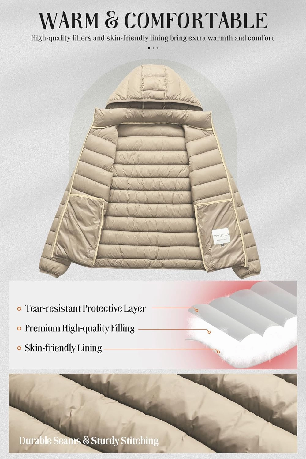 Chrisuno Women's Lightweight Short Puffer Jacket Packable Quilt Warm Winter Coat with Removable Hood