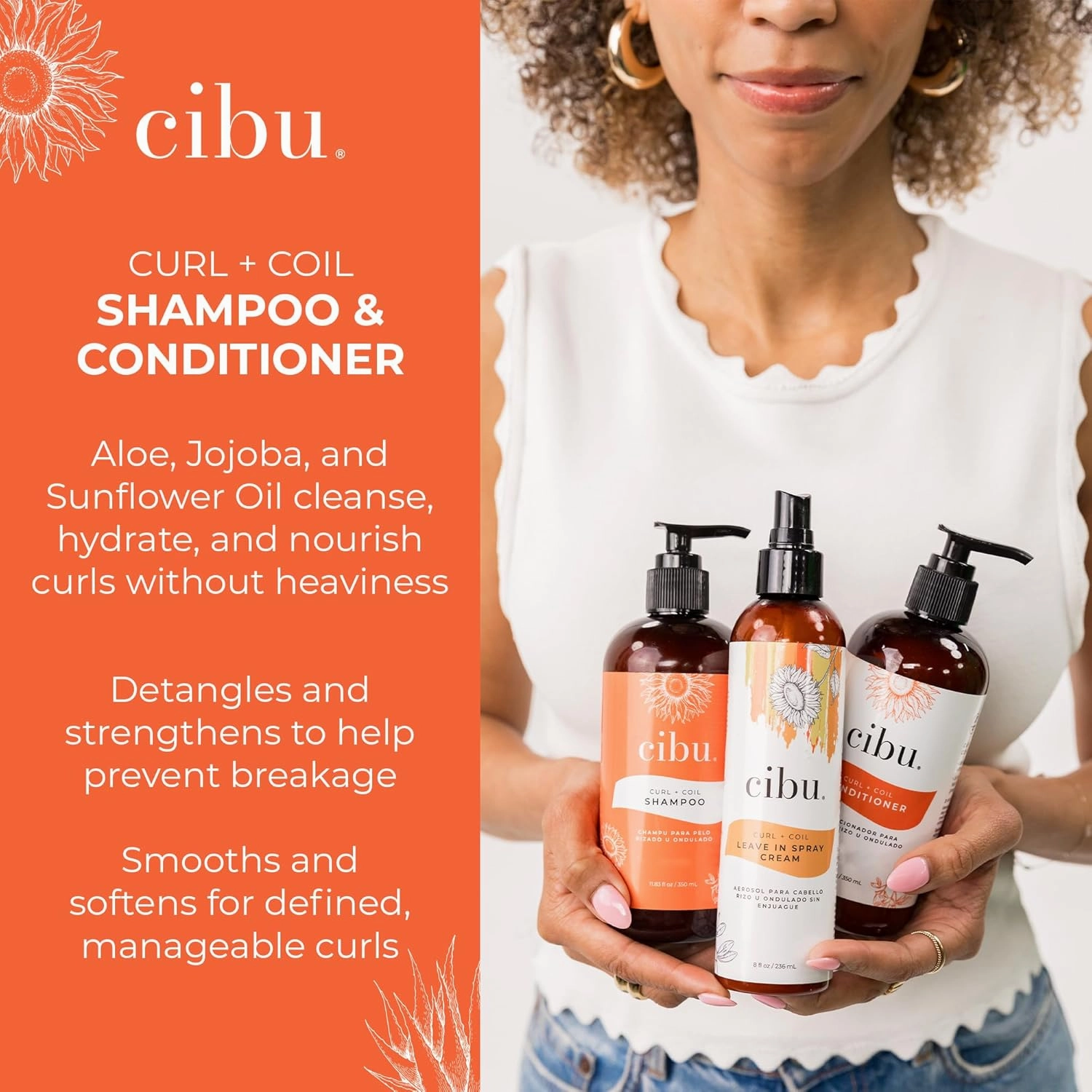 Cibu Curl   Coil Shampoo and Conditioner Bundle 90004 Cleanses, Hydrates, Revitalizes, Detangles & Preserves Natural Curl   Coil for Frizz-Free Smooth Manageable Hair - Sulfate-Free 11.83oz Pack of 2