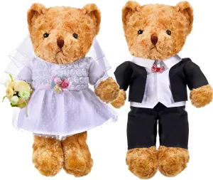Civaner 2 Sets Bear Clothes Include Outfits of Groom's Tuxedo Suit and Bridal Dress Set, The Bear is Not Included, Suitable for 14-16 Inch Stuffed Animal Clothes