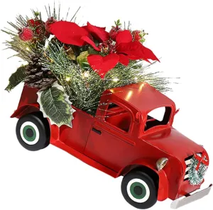 Classic Red Truck Model Ornament Iron Car Decoration for Home Festival Decor Miniature Truck for Christmas Holiday Celebrations