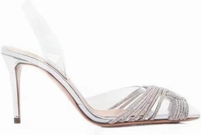 Clear Heels for Women, Clear Crystal Rhinestone Heels for Wedding Shoes, Clear Pointed Toe Gold Sparkly Heeled Pumps.