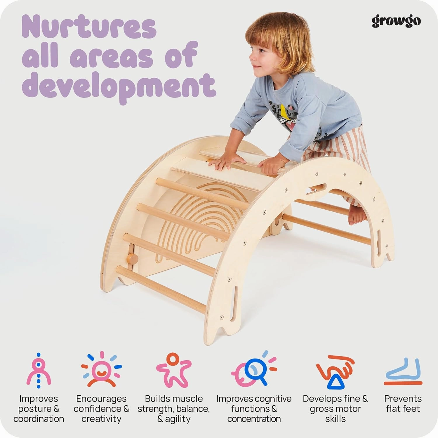 Climbing Arch for Toddlers, Multiuse Montessori Climber, Toddler Rocker, Wooden Balance Board, Toy Storage, Easy to Assemble Play Gym - Detailed Guide Included, Perfect for Active Play