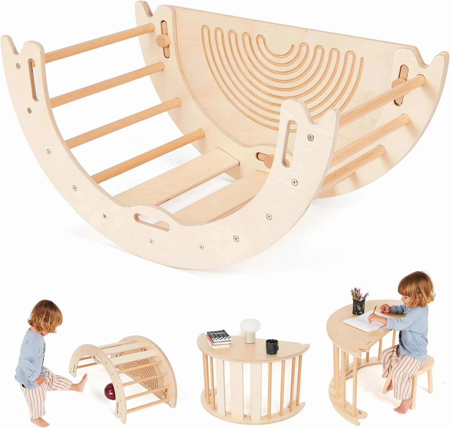 Climbing Arch for Toddlers, Multiuse Montessori Climber, Toddler Rocker, Wooden Balance Board, Toy Storage, Easy to Assemble Play Gym - Detailed Guide Included, Perfect for Active Play