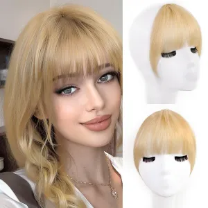 Clip in Bangs 100% Human Hair Extensions Light-weight Fake Curtain French Clip-on Bang with Temples Invisible Natural Front Clips on Hairpeces for Women Party Daily Use Bleach Blonde