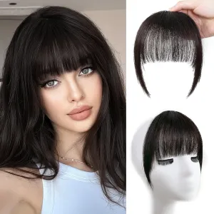 Clip in Bangs 100% Real Human Hair Extensions Invisible Fake Curtain Curved French Fringe Bang with Temples Faux Natural Clips on Hairpieces for Women Girls Party Daily Use Black Brown