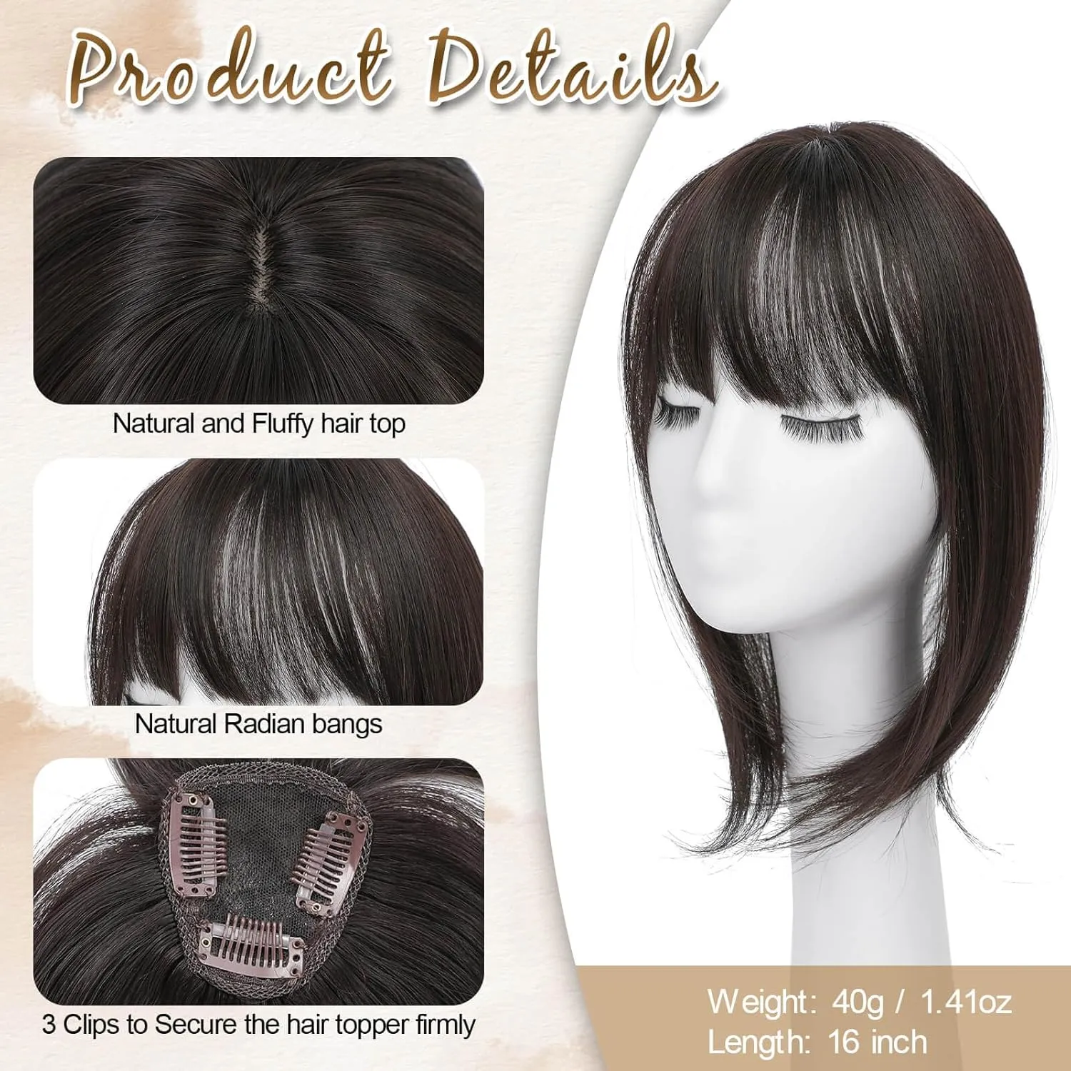 Clip in Bangs 360° Fake Bangs Hair French Bangs Black Brown Hair Bangs Toppers for Women Wispy Bangs with Hairpieces Clip in Bangs for Daily Wear
