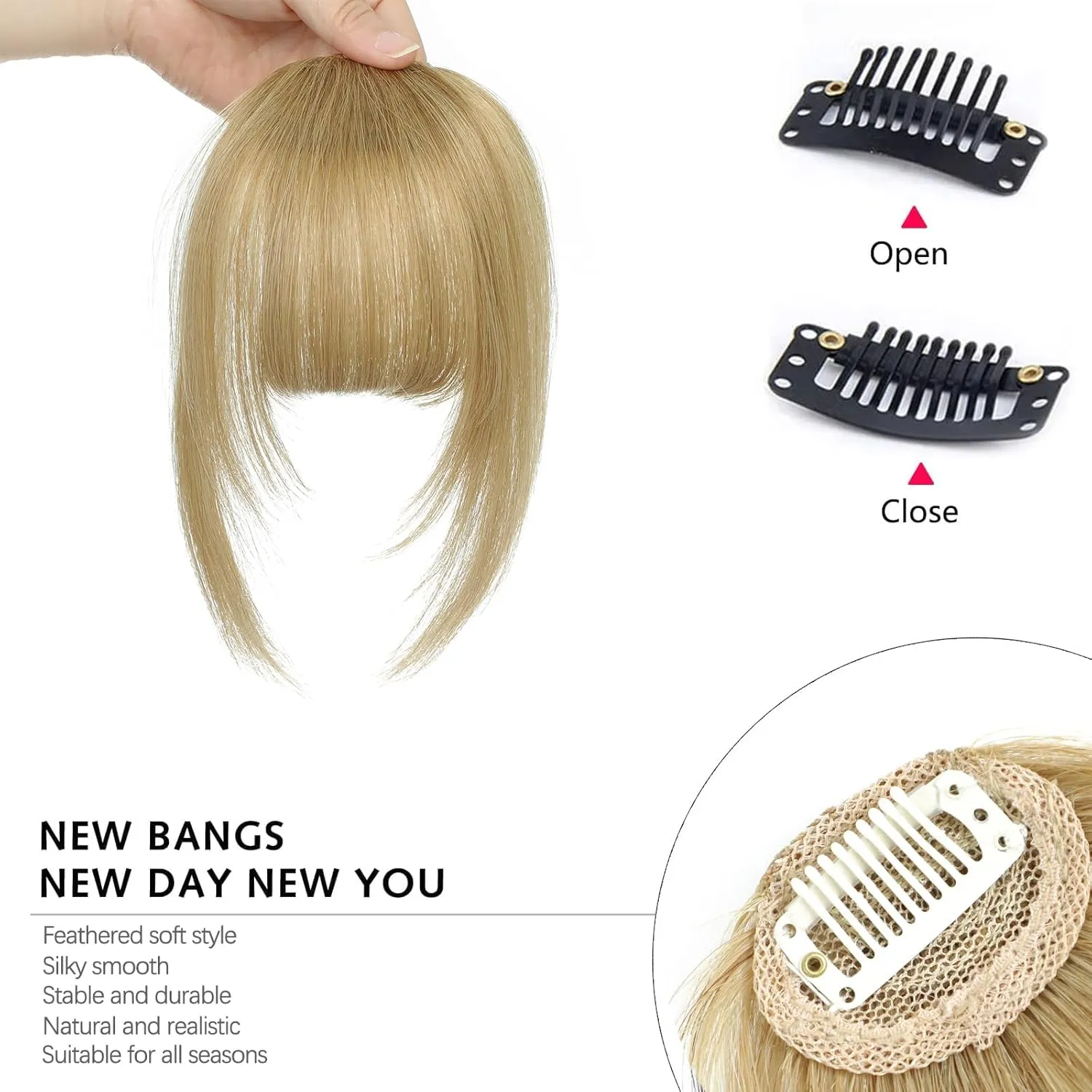 Clip In Bangs-Fake Bangs Hair Clip Real Human Hair Curtain Bangs For Women Ash Blonde Clip On Bangs French Bangs Hair Extensions Fringe With Temples Hairpieces Curved Bangs For Daily Wear