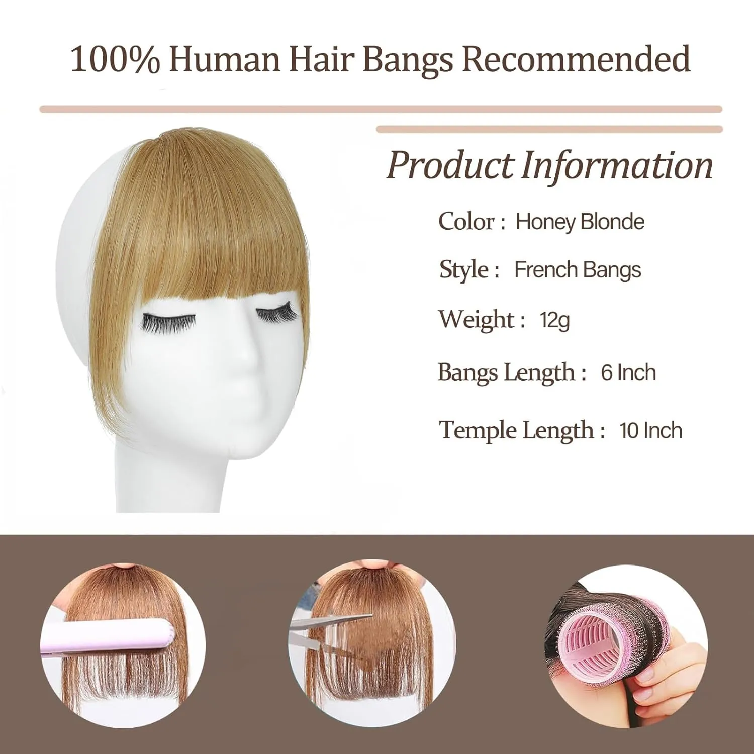 Clip In Bangs-Fake Bangs Hair Clip Real Human Hair Curtain Bangs For Women Ash Blonde Clip On Bangs French Bangs Hair Extensions Fringe With Temples Hairpieces Curved Bangs For Daily Wear