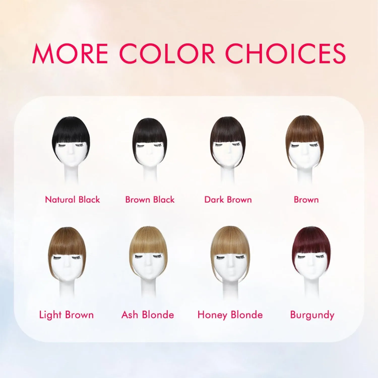 Clip in French Bangs - Real Human Hair, Burgundy, Curved Bangs for Daily Wear