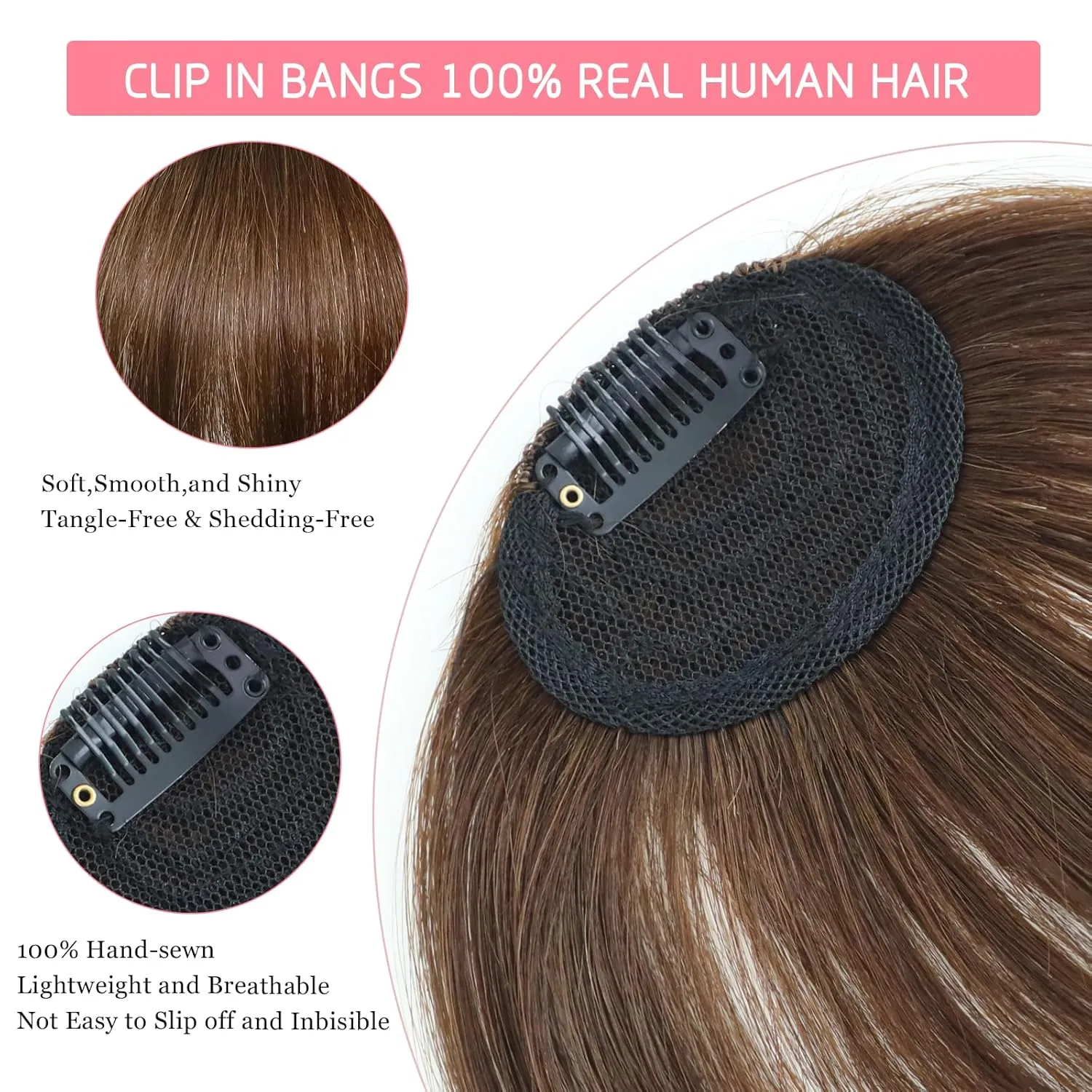 Clip on Bangs for Women 100% Real Human Hair Extensions Fake Natural Front Hairpieces Invisible Faux Clips in Curtain Wispy Bang with Temples for Womens Girls Party Daily Use Golden Copper