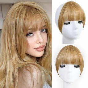 Clip in Bangs 100% Human Hair Extensions Light-weight Fake Curtain French Clip-on Bang with Temples Faux Invisible Natural Front Clips on Hairpeces for Women Party Daily Use Blonde Mix Copper