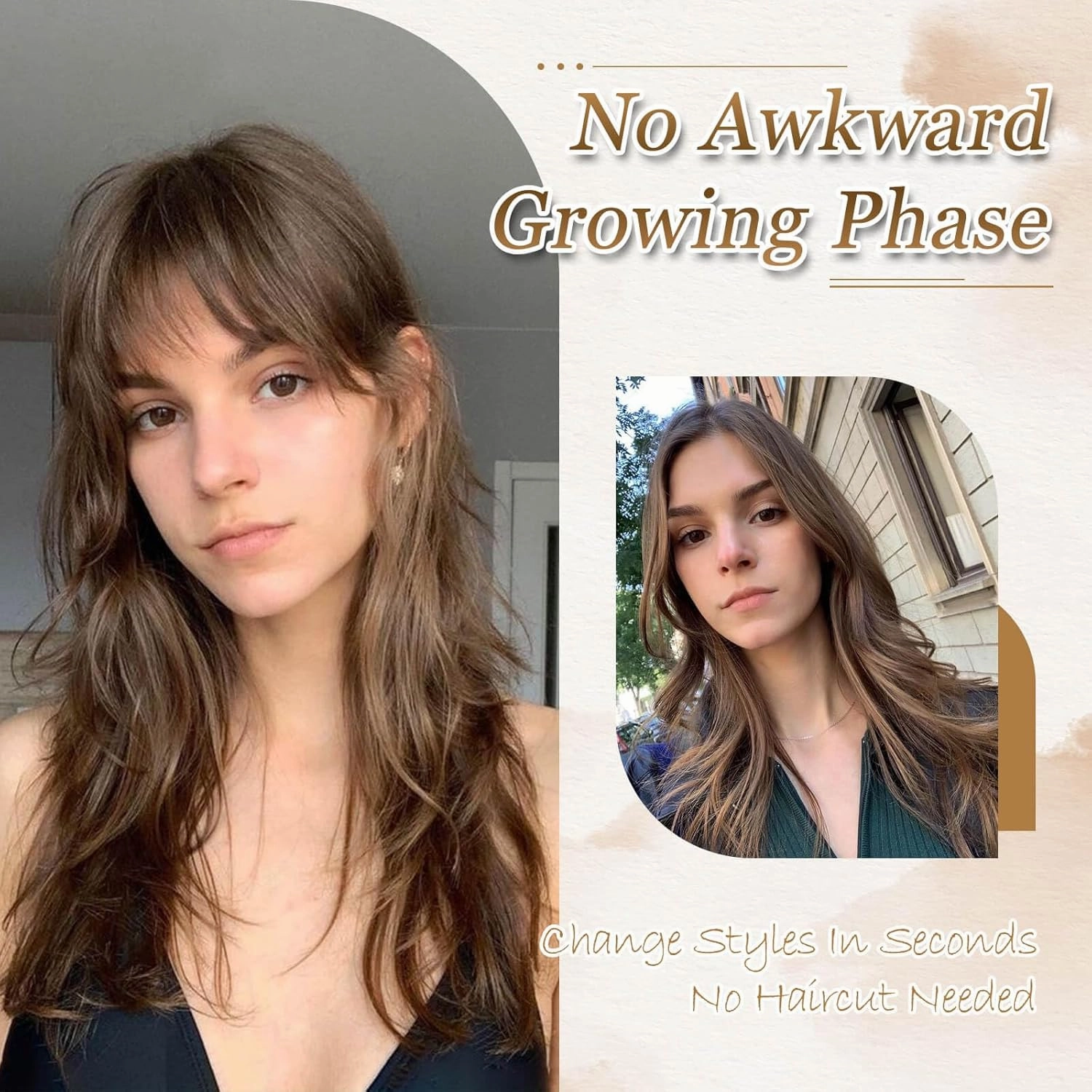 Clip in Bangs, 360° Cover Bangs Hair Clip 16 inch Brown Fake Bangs Hair Clip in Hair Extensions, Clip on Bangs for Women Clip in Hairpieces for Daily Wear