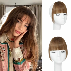 Clip In Bangs-Fake Bangs Hair Clip Light Brown Clip On Bangs Real Human Hair Curtain Bangs For Women Clips French Bangs Hair Extensions Fringe With Temples Hairpieces Curved Bangs For Daily Wear