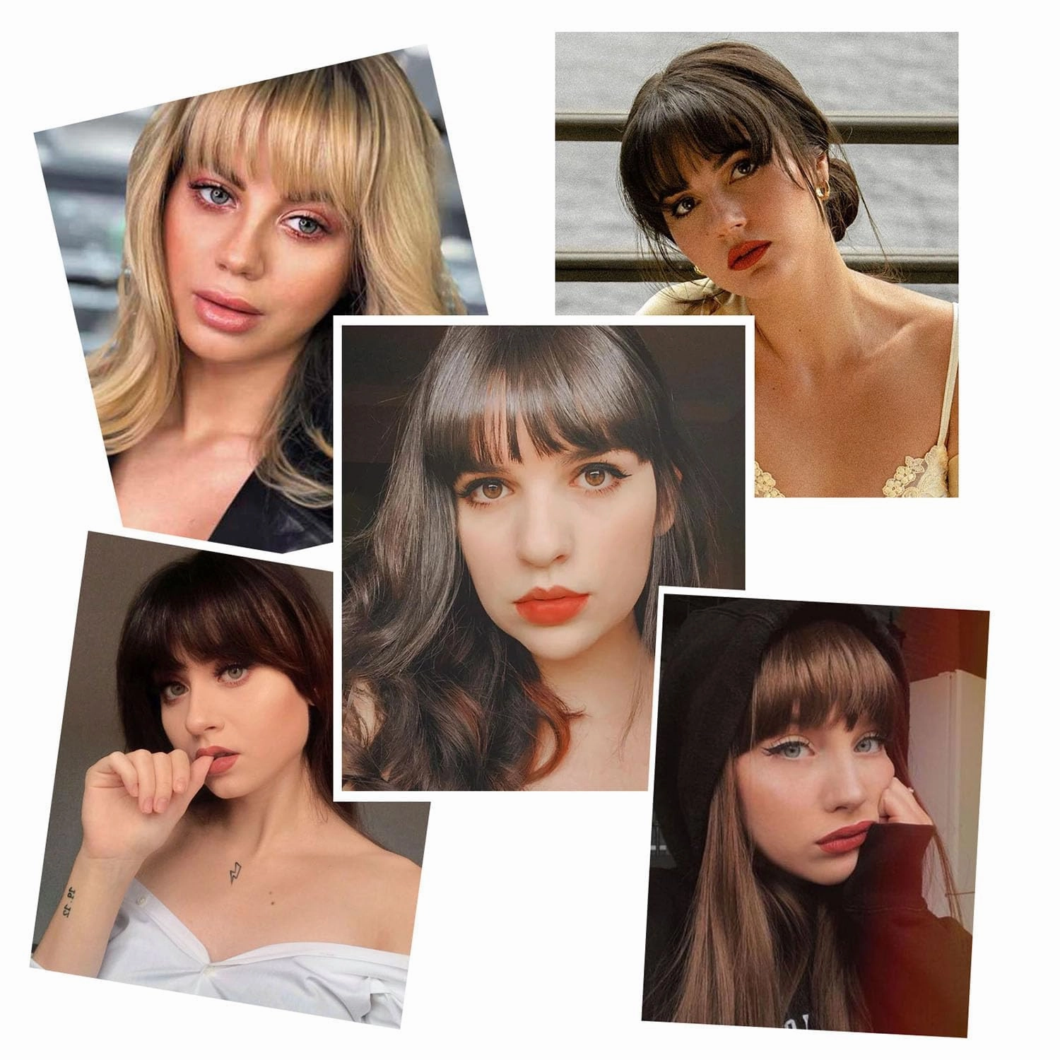 Clip in Bangs Real Human Hair Dark Brown 100% Human Hair French Bangs Fake Bangs Hair Clip on bangs for women Fringe with Temples Hairpieces Curved Bangs for Daily Wear
