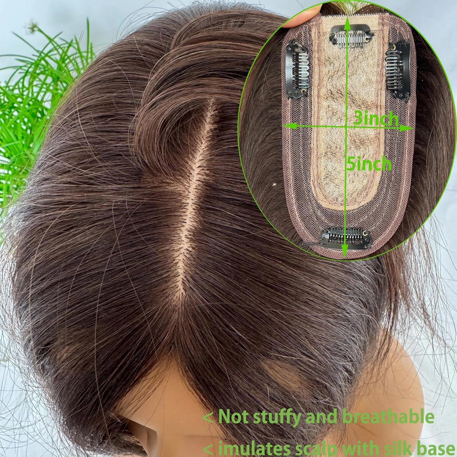 Clip-in Hair Toppers - Real Human Hair Pieces, Silk Base, Skin Wig, 12 Inch (#27 Piano #613, 3x5inch)
