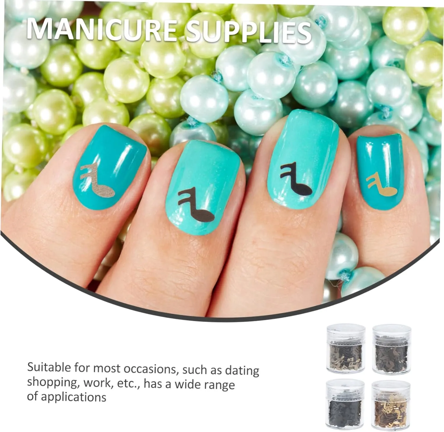 CLISPEED 4sets Note Shape Nail Sequins for DIY Nail Art Metallic Glittering Manicure Decor and Romantic Looks 4boxes*4