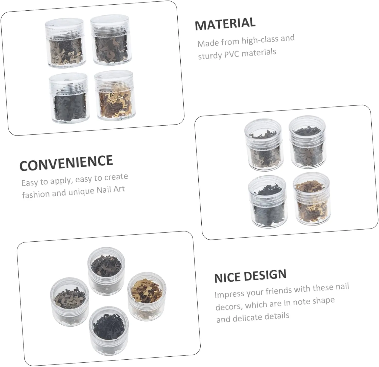 CLISPEED 4sets Note Shape Nail Sequins for DIY Nail Art Metallic Glittering Manicure Decor and Romantic Looks 4boxes*4
