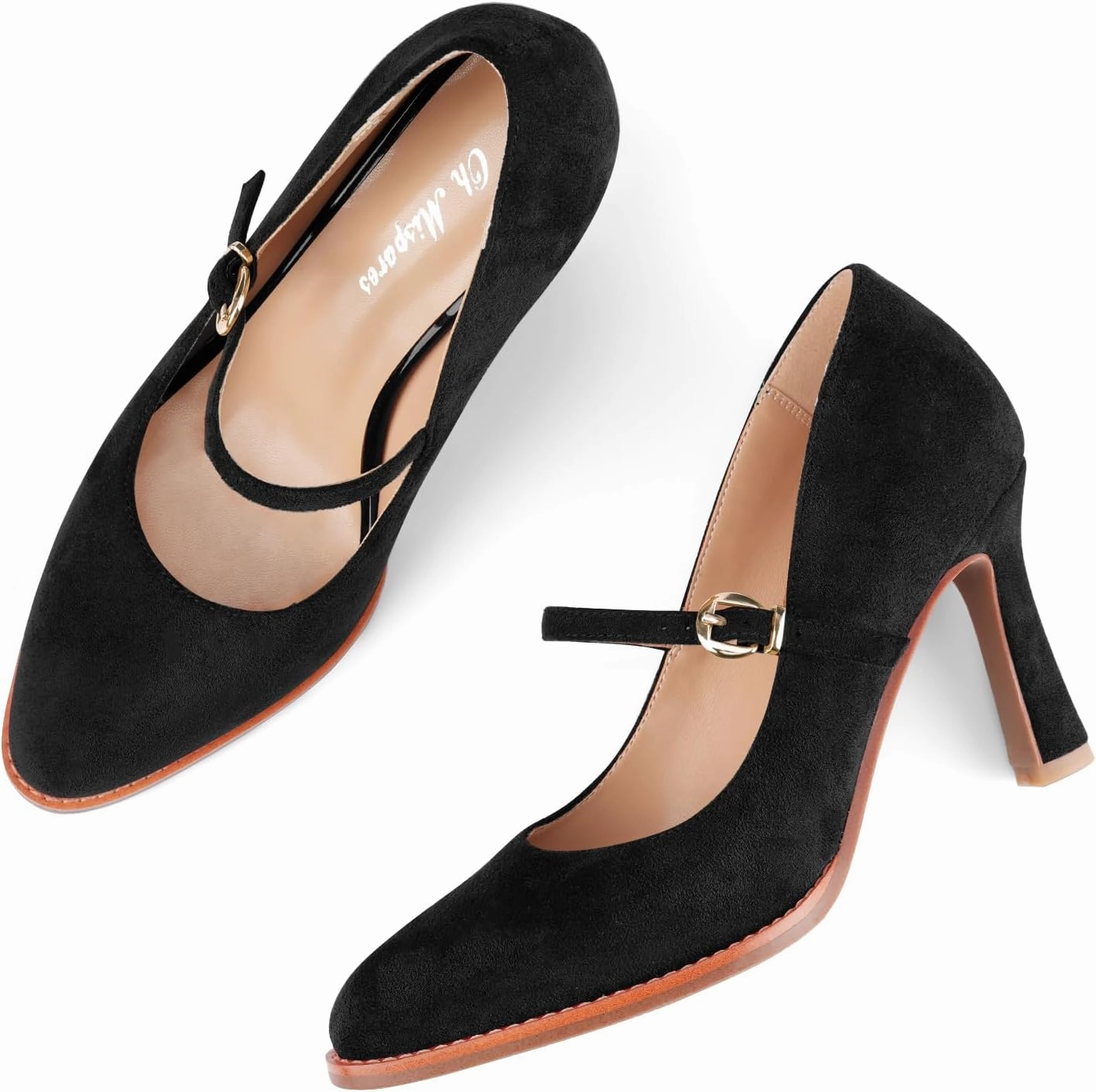 Closed Toe Heels for Women Stylish Mary Jane Pointed Toe 3.5 inch Stiletto Heel Pumps Spring Summer Office Wedding Party Dress Shoes