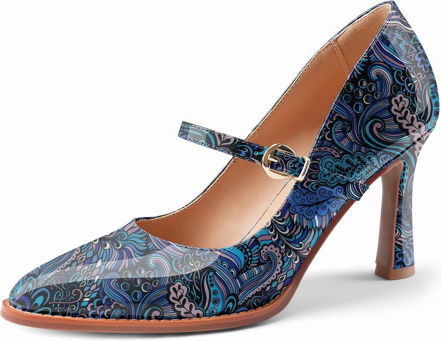 Closed Toe Heels for Women Stylish Mary Jane Pointed Toe 3.5 inch Stiletto Heel Pumps Spring Summer Office Wedding Party Dress Shoes