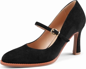 Closed Toe Heels for Women Stylish Mary Jane Pointed Toe 3.5 inch Stiletto Heel Pumps Spring Summer Office Wedding Party Dress Shoes
