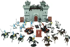 Colorful Character Modeling DIY Castle Building The Medieval Times Middle Ages Military Plastic Fort Model Kit Set with Figures Soldier Knight Simulated Siege War of Attack