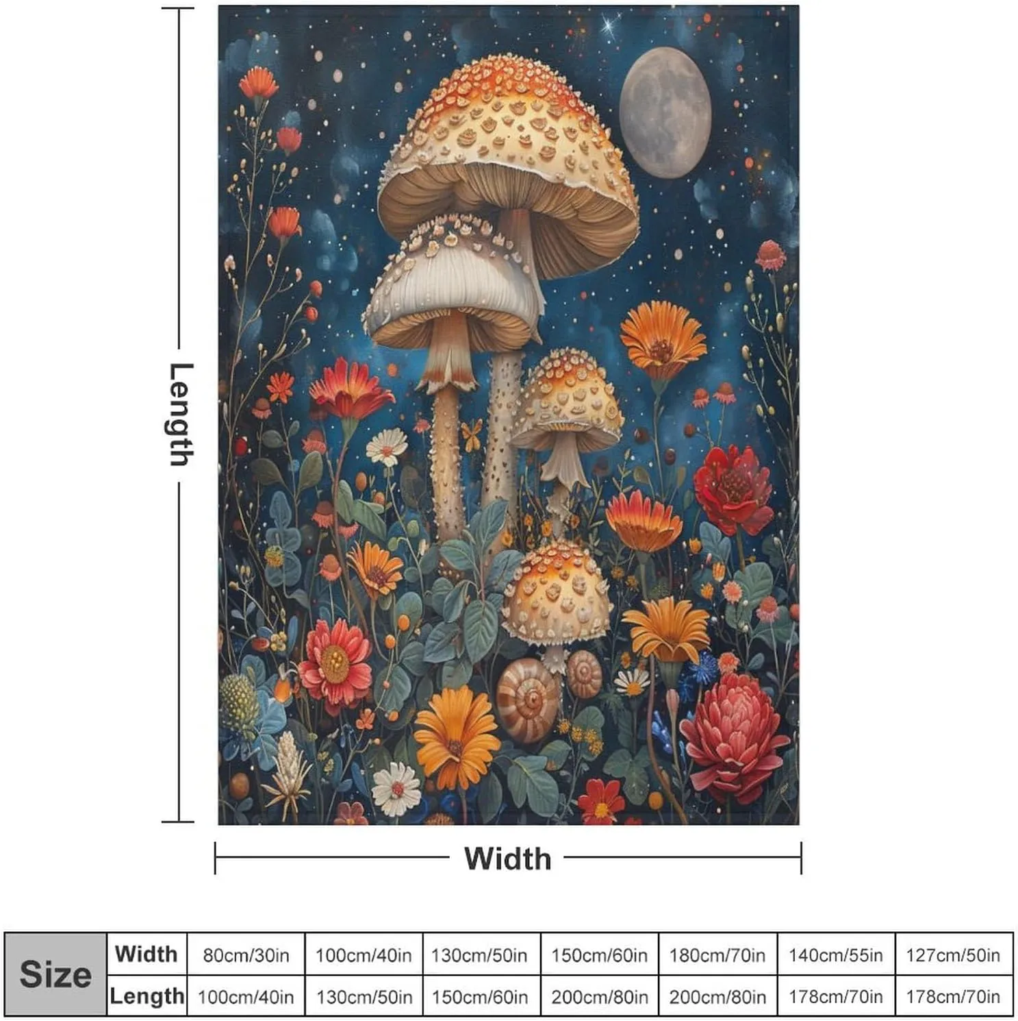 Colorful Floral Forest Blanket, Soft Fuzzy Flannel Mushroom Star Sky Fantasy Throw Blanket for Sofa Couch Bed, Picnic, 50x70 Inch