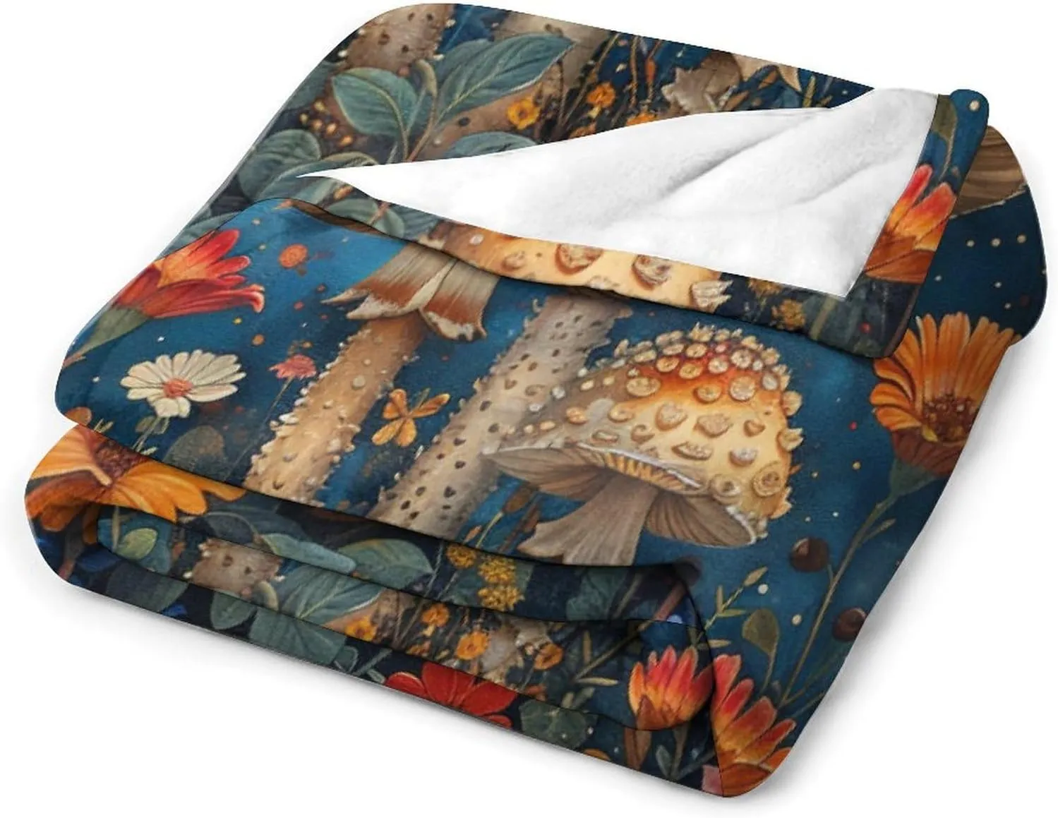 Colorful Floral Forest Blanket, Soft Fuzzy Flannel Mushroom Star Sky Fantasy Throw Blanket for Sofa Couch Bed, Picnic, 50x70 Inch