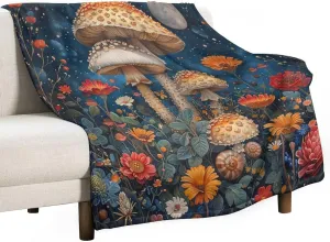 Colorful Floral Forest Blanket, Soft Fuzzy Flannel Mushroom Star Sky Fantasy Throw Blanket for Sofa Couch Bed, Picnic, 50x70 Inch