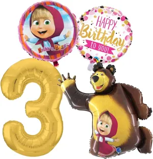 Colorful Foil Balloons Set for Birthday 3 Years Masha and the Bear Mishka Masha y el Oso