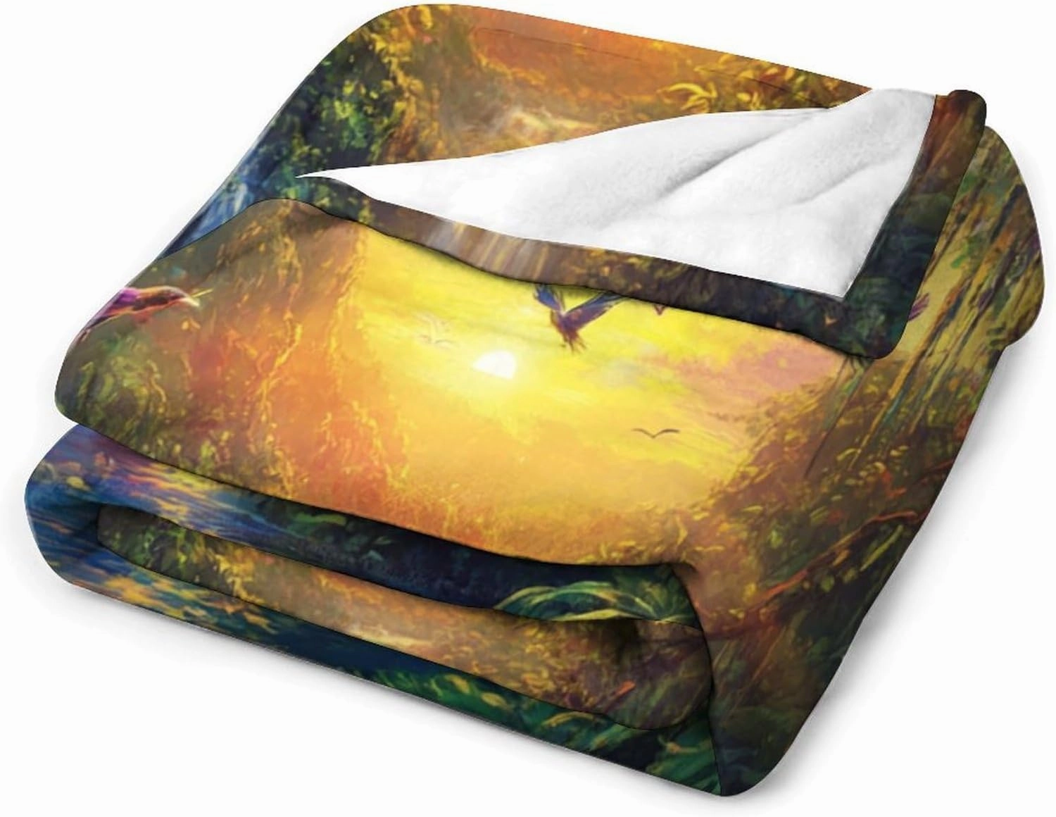 Colorful Parrot Bird Throw Blanket, Soft Cozy Warm Sunset Tropical Jungle Stream Flannel Blankets for Sofa Couch Bed, 60x80 Inch